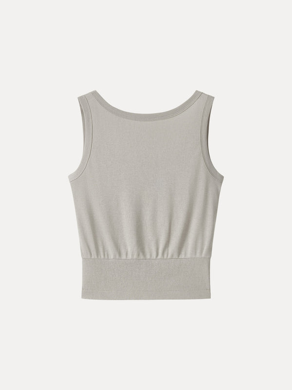Cotton-Linen Blend Reversible Boatneck Low Back Top