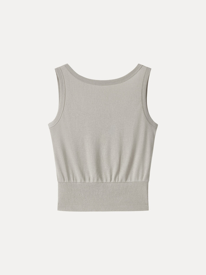 Cotton-Linen Blend Reversible Boatneck Low Back Top