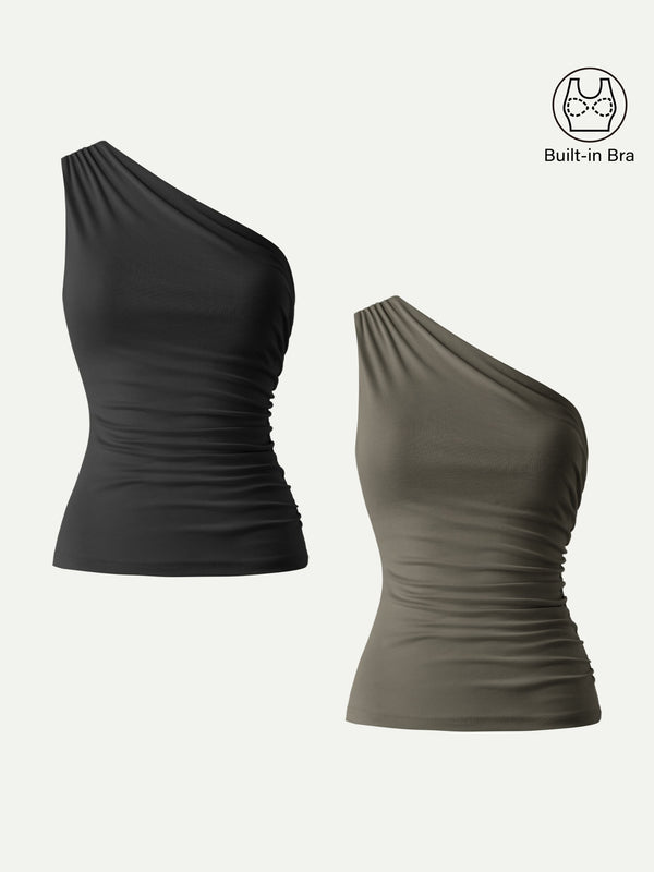 Sandwashed One Shoulder Ruched Bra Tank