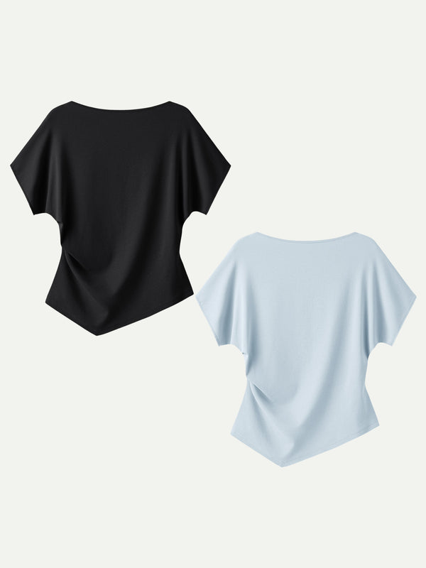 Cotton Lyocell Boatneck Angled Summer Tee