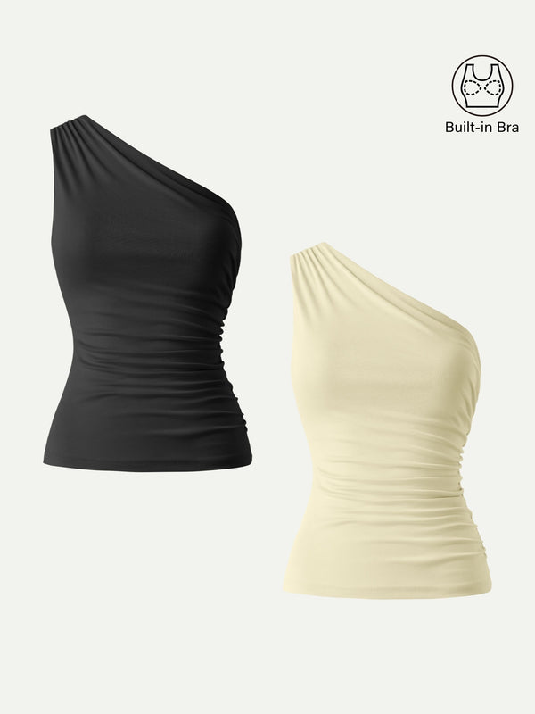 Sandwashed One Shoulder Ruched Bra Tank