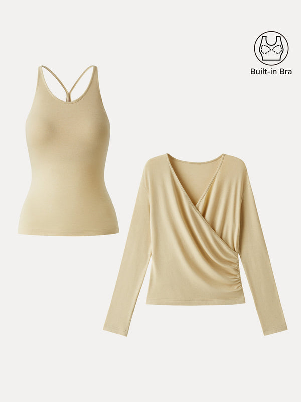 Two-Piece Set Cami with Surplice Ruched Top
