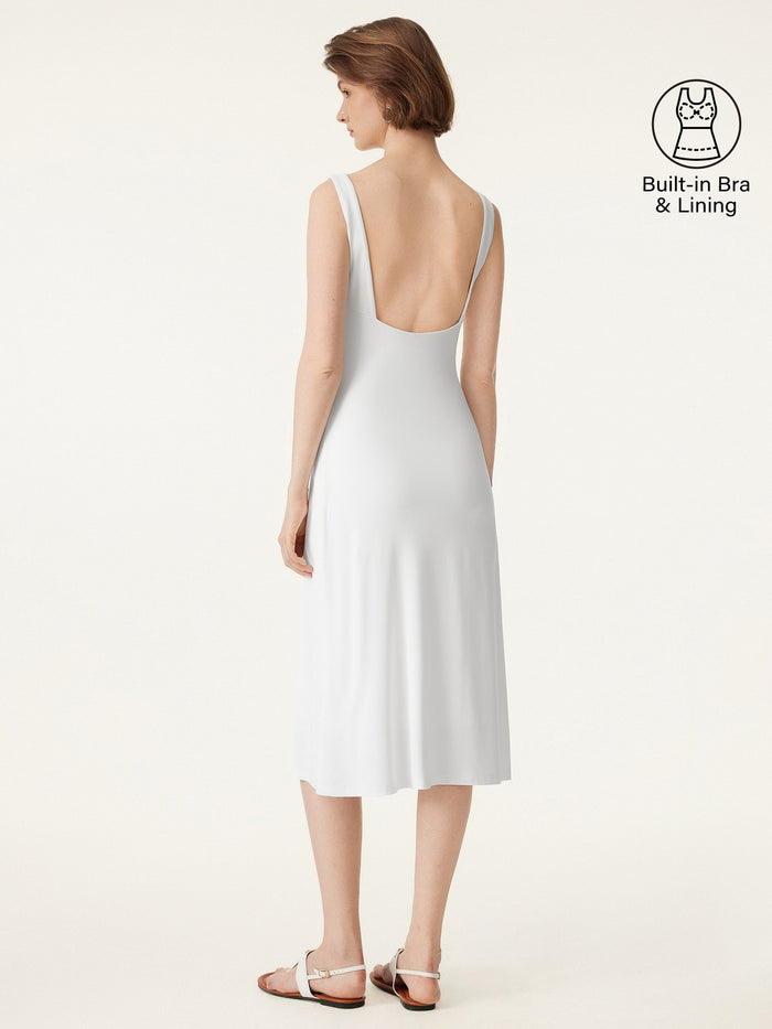 Classy Boatneck Open Back Bandless Midi Bra Dress