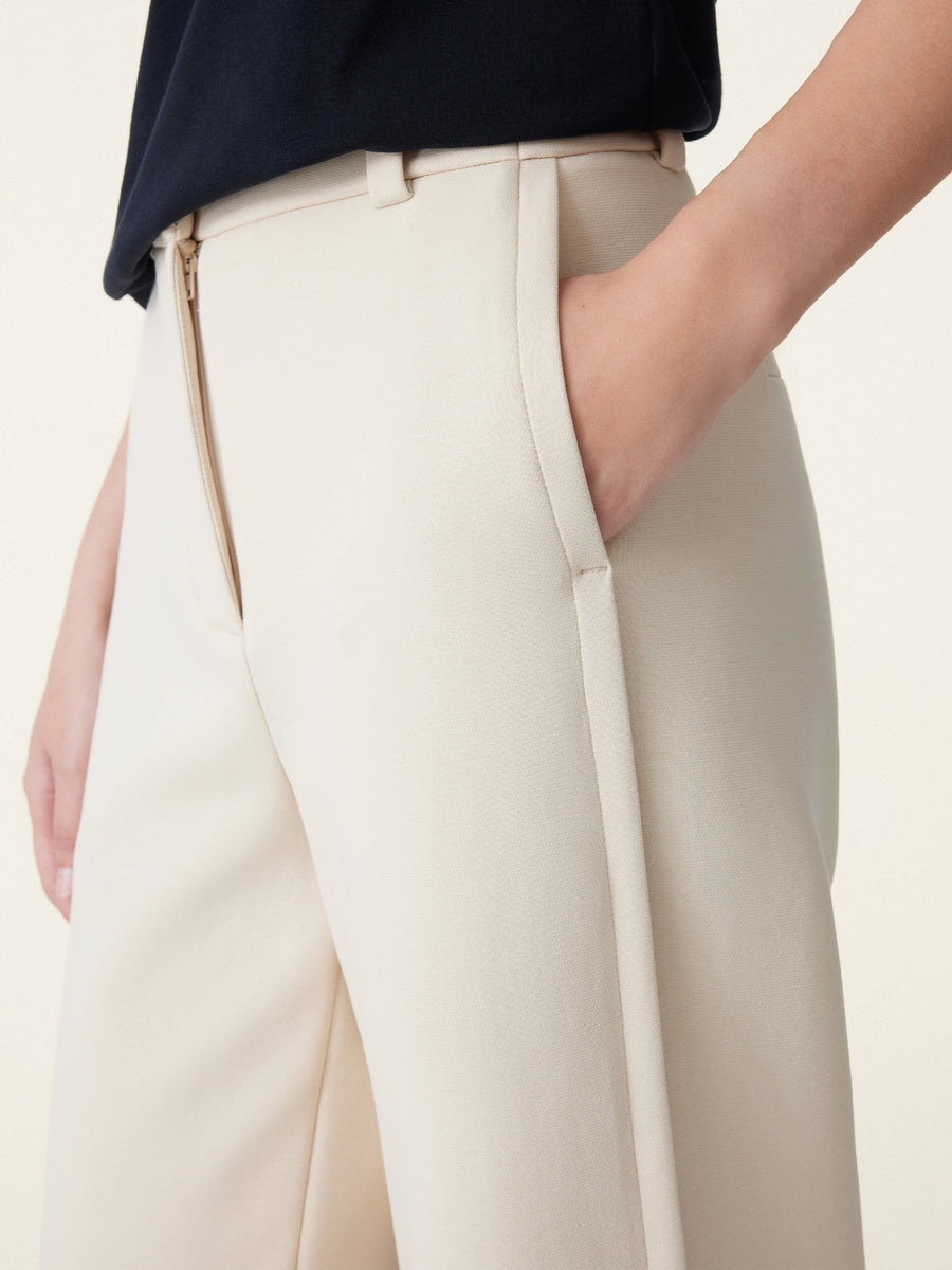 Stretchy Mid Rise Fly-Front Wide Leg Trouser