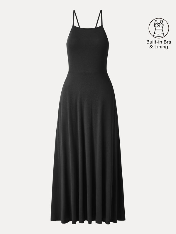 Soft Linen Knit Spaghetti Midi Bra Dress