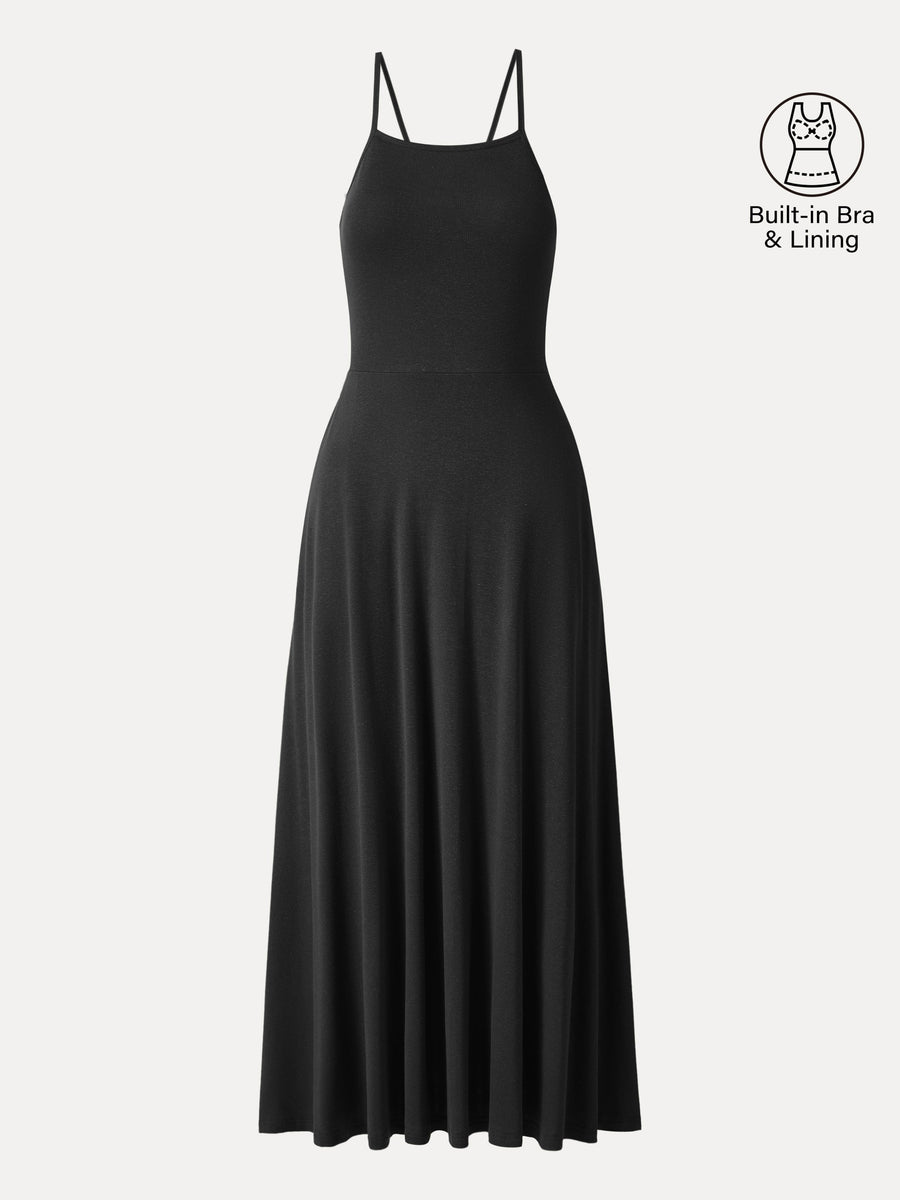 Soft Linen Knit Spaghetti Midi Bra Dress