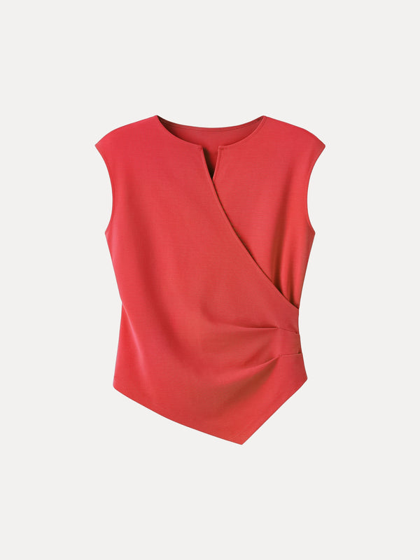 Surplice Wide Shoulder Tucked Angled Tank Top