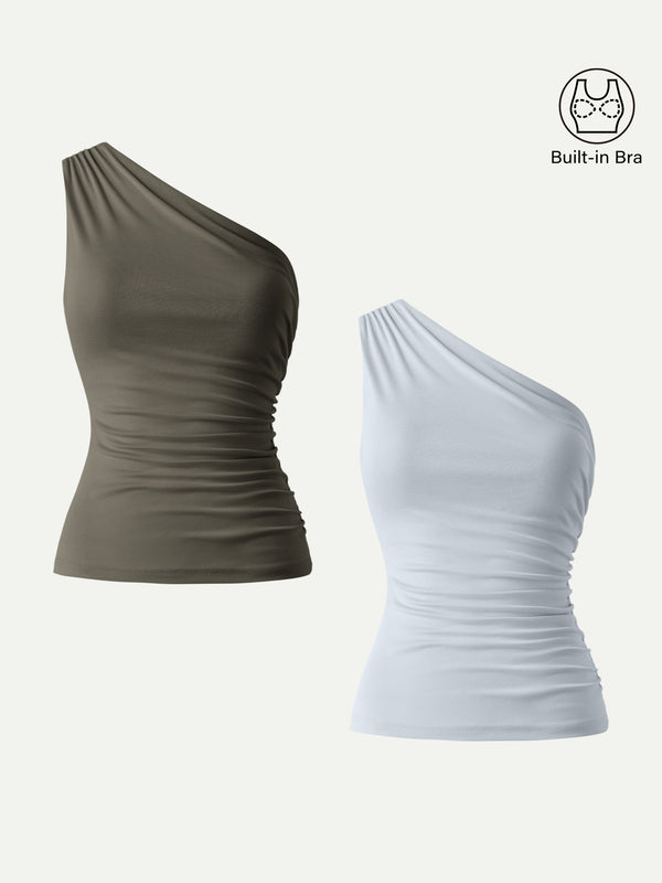 Sandwashed One Shoulder Ruched Bra Tank