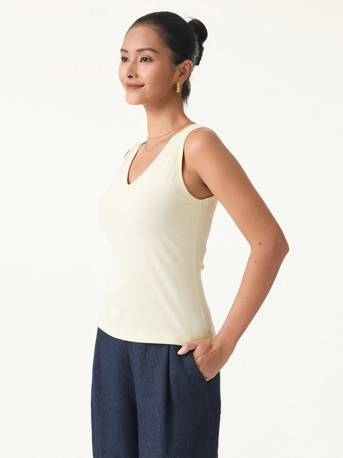 Stretch Cotton Pointelle V-neck Sleeveless Bra Tank