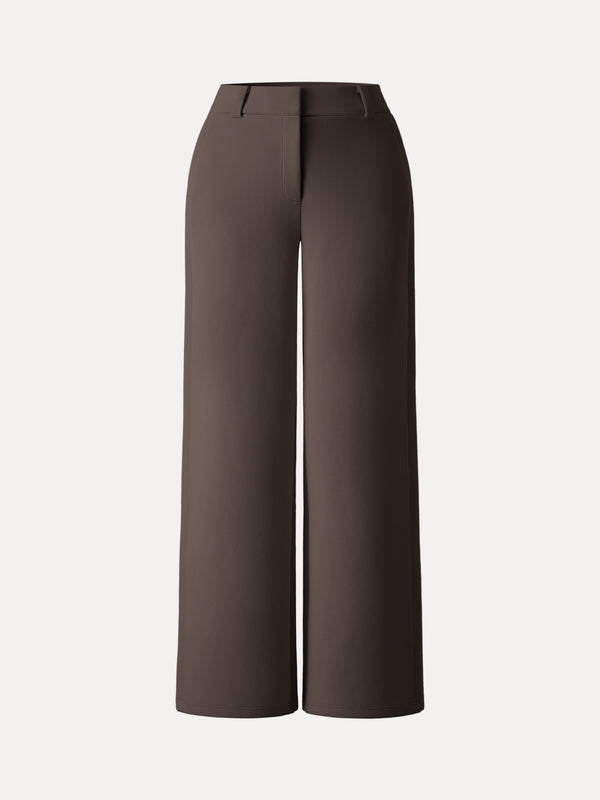 Stretchy Mid Rise Fly-Front Wide Leg Trouser