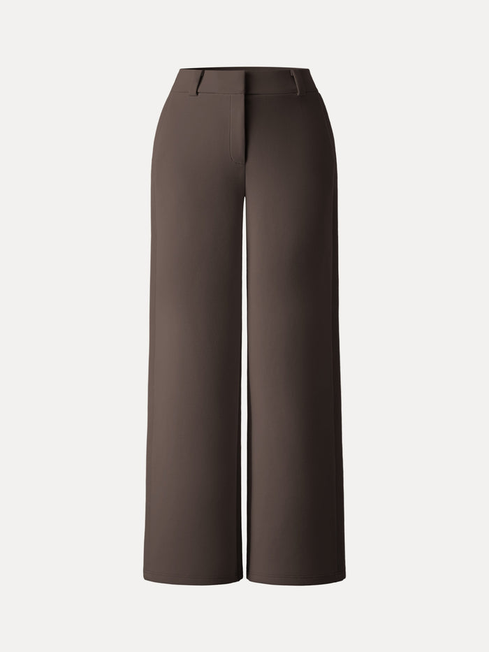 Stretchy Mid Rise Fly-Front Wide Leg Trouser