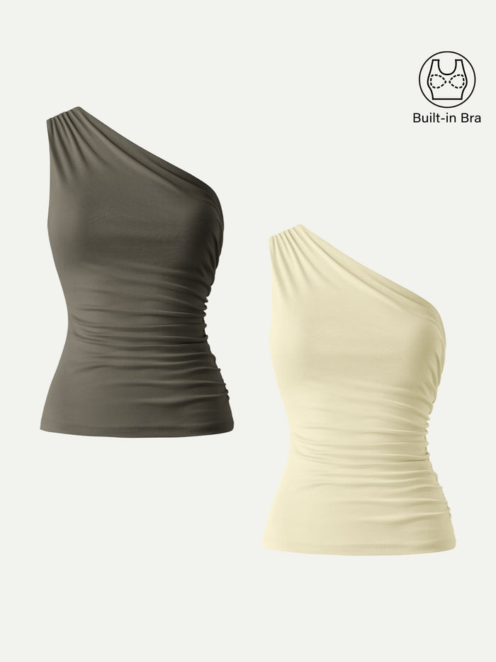 Sandwashed One Shoulder Ruched Bra Tank