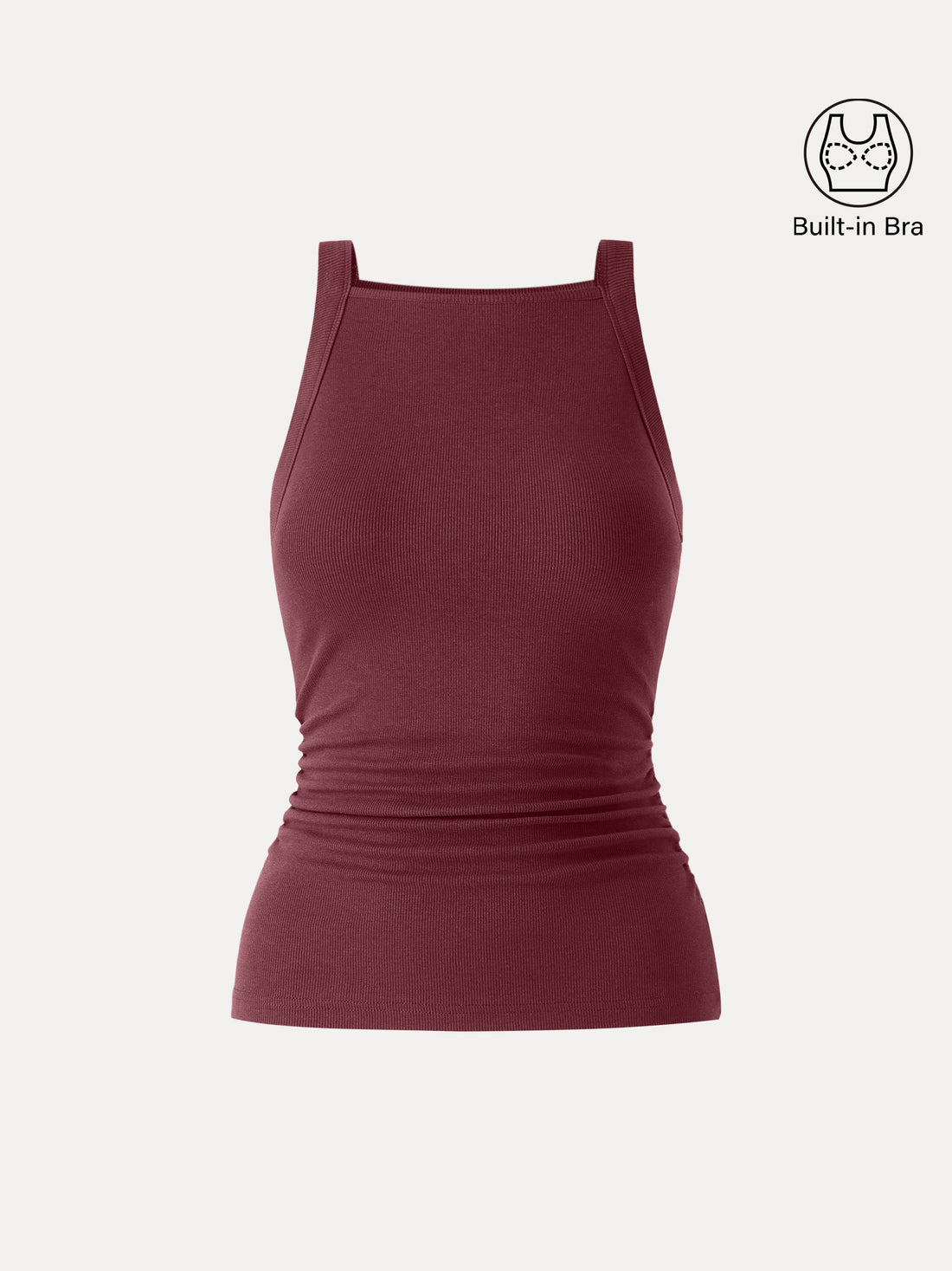 Plantive Chic Square Neck Ruched Rib Bra Tank