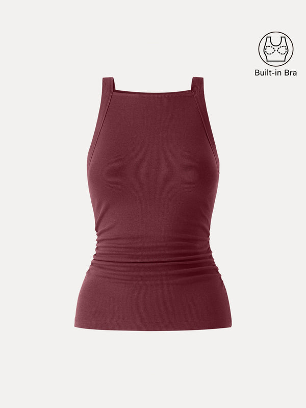 Plantive Chic Square Neck Ruched Rib Bra Tank