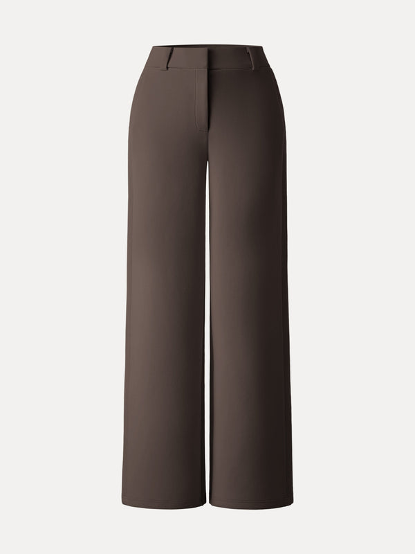 Stretchy Mid Rise Fly-Front Wide Leg Trouser