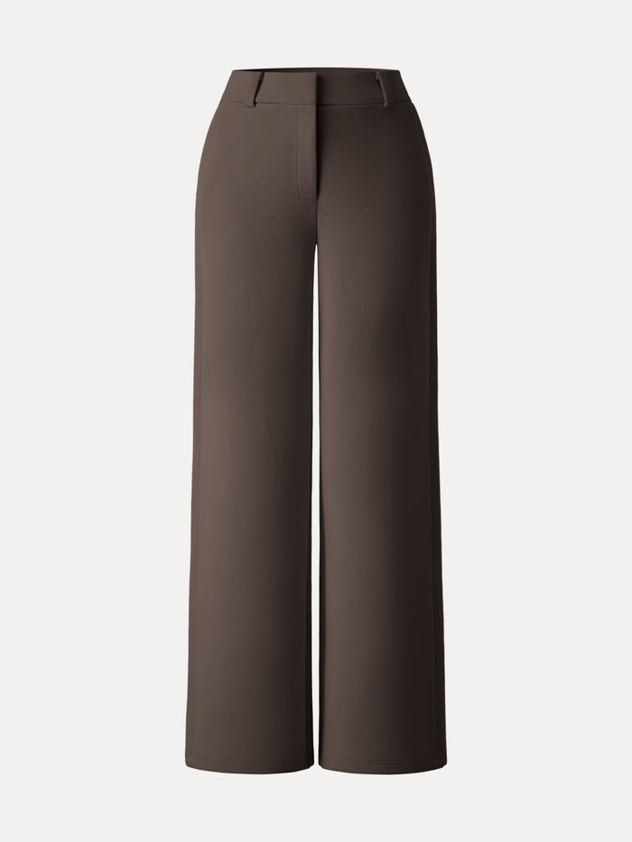 Stretchy Mid Rise Fly-Front Wide Leg Trouser