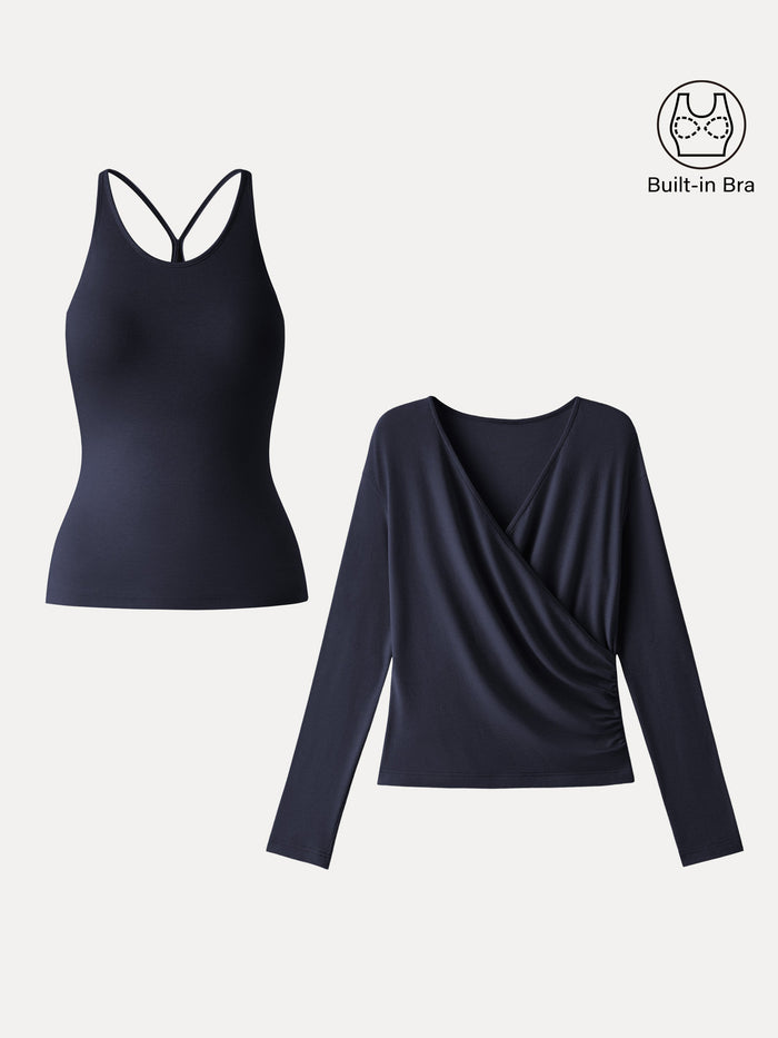 Two-Piece Set Cami with Surplice Ruched Top