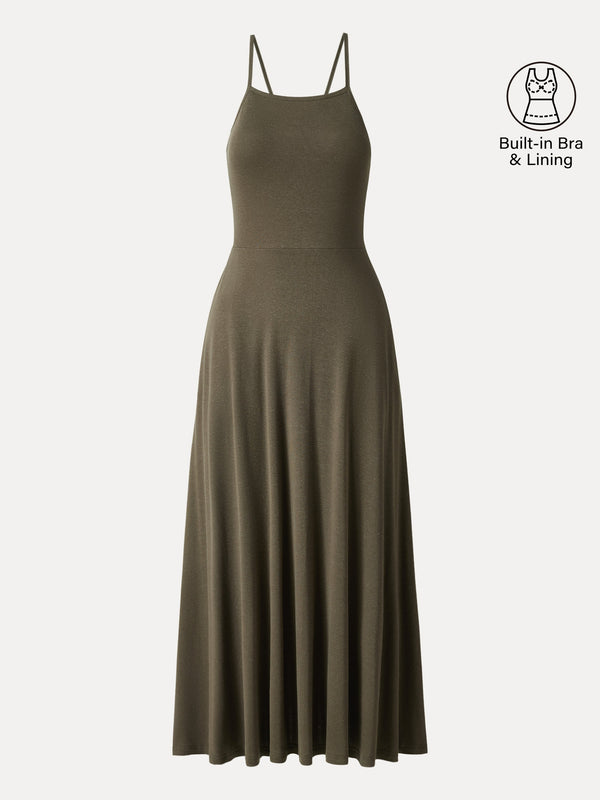 Soft Linen Knit Spaghetti Midi Bra Dress