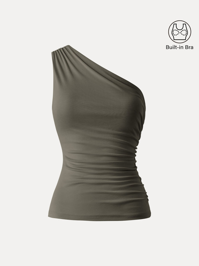 Sandwashed One Shoulder Ruched Bra Tank