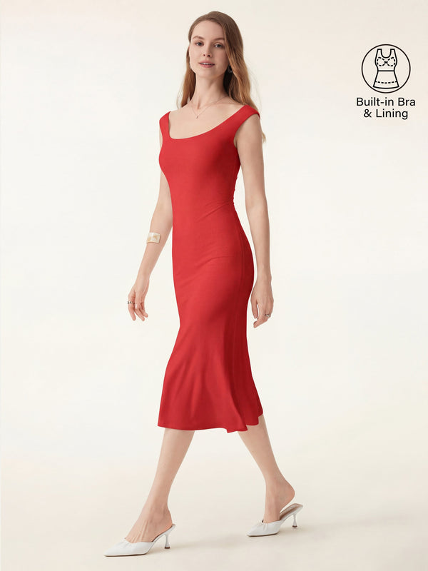 Scoop Neck Midi Low Back Bra Dress