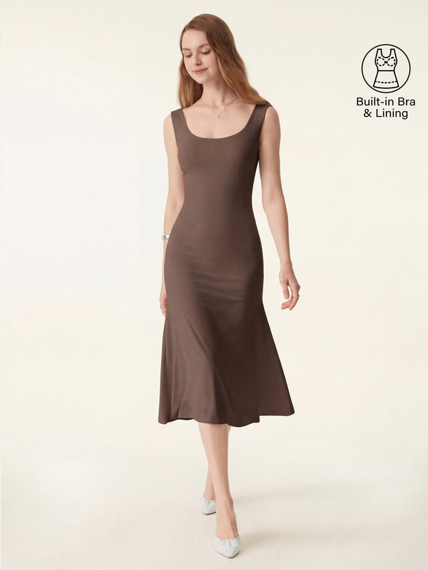 Scoop Neck Midi Low Back Bra Dress