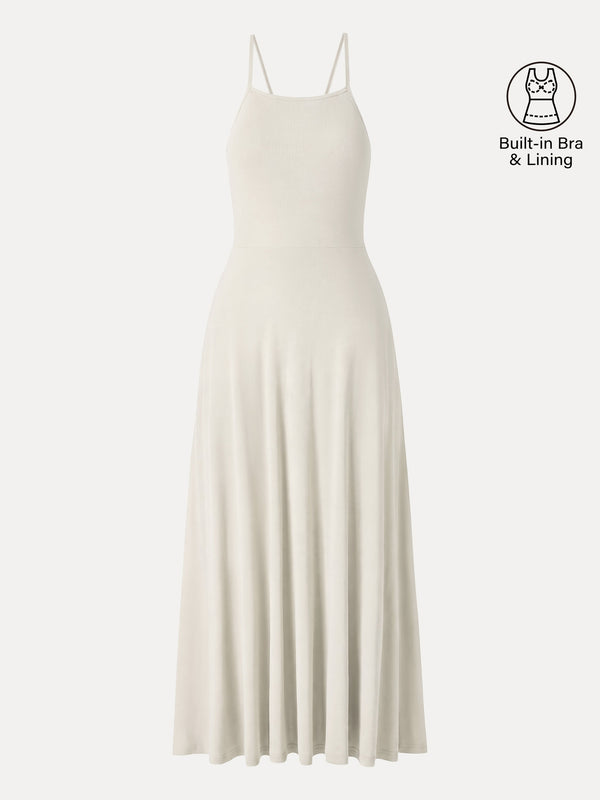 Soft Linen Knit Spaghetti Midi Bra Dress