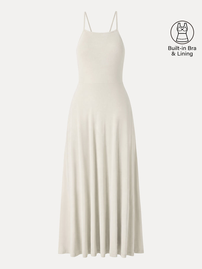 Soft Linen Knit Spaghetti Midi Bra Dress