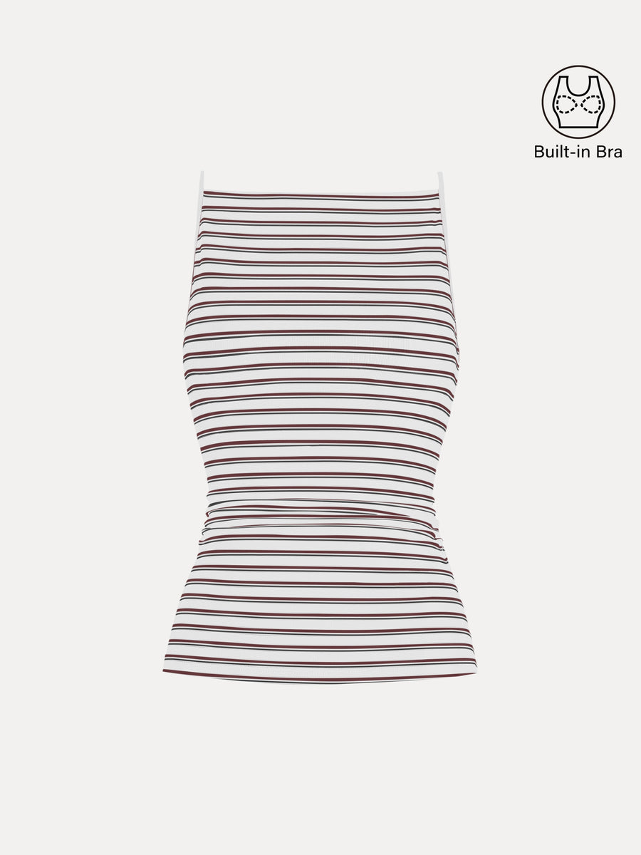 Striped Side Ruched Spaghetti New Airy Bra Tank