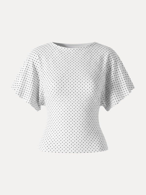 Soft Stretch Cotton Boatneck Flutter Sleeves Polka Dot Top Limited Edition