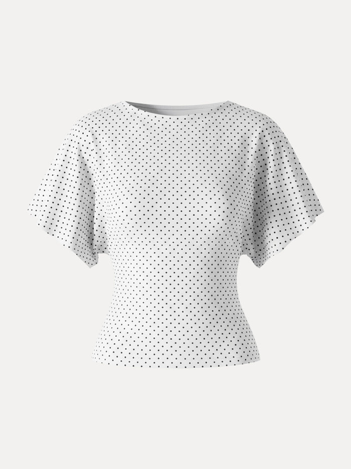Soft Stretch Cotton Boatneck Flutter Sleeves Polka Dot Top Limited Edition