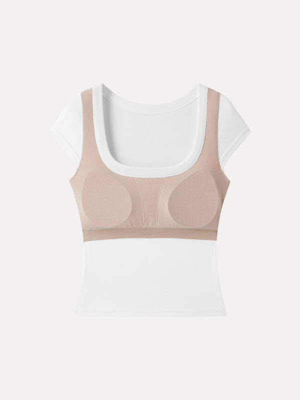 Stretch Cotton Square Neck Cap Sleeve Bra Top