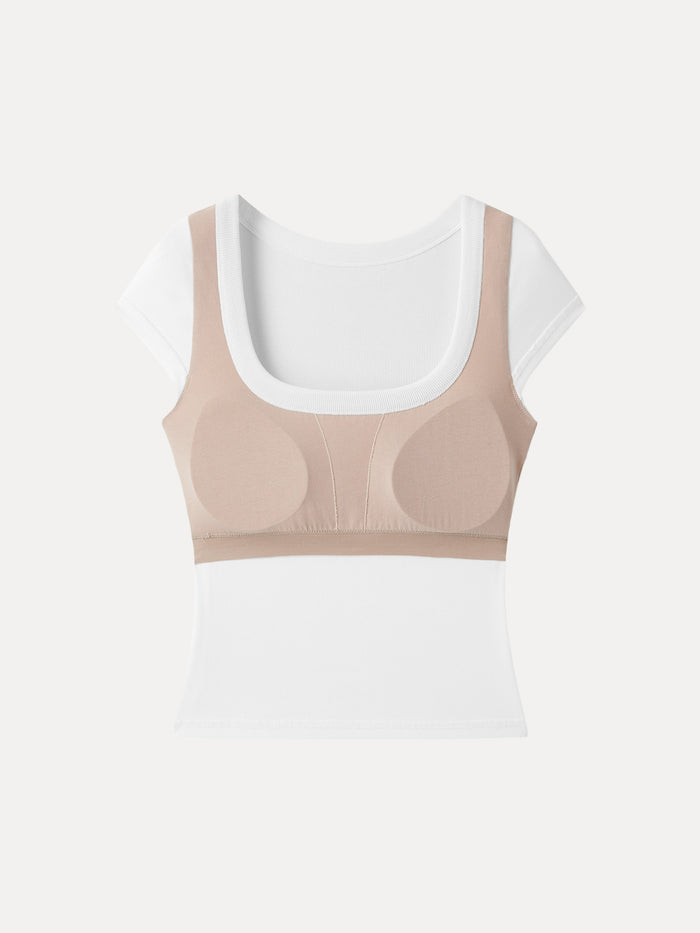 Stretch Cotton Square Neck Cap Sleeve Bra Top