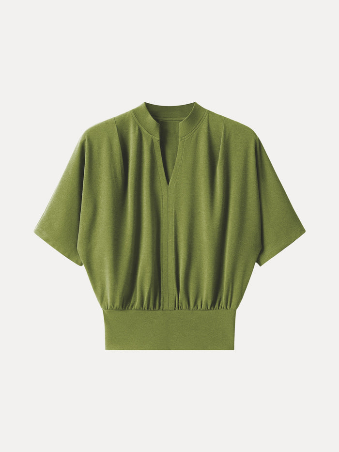 Stand Collar V-Neck Short Sleeve Top