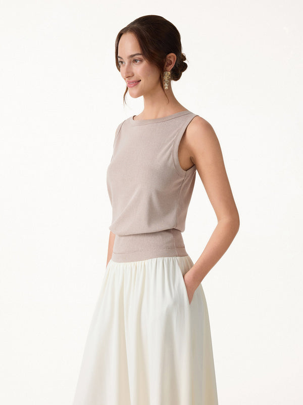 Cotton-Linen Blend Reversible Boatneck Low Back Top