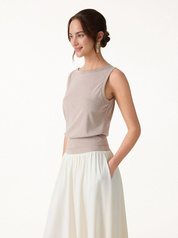 Cotton-Linen Blend Reversible Boatneck Low Back Top