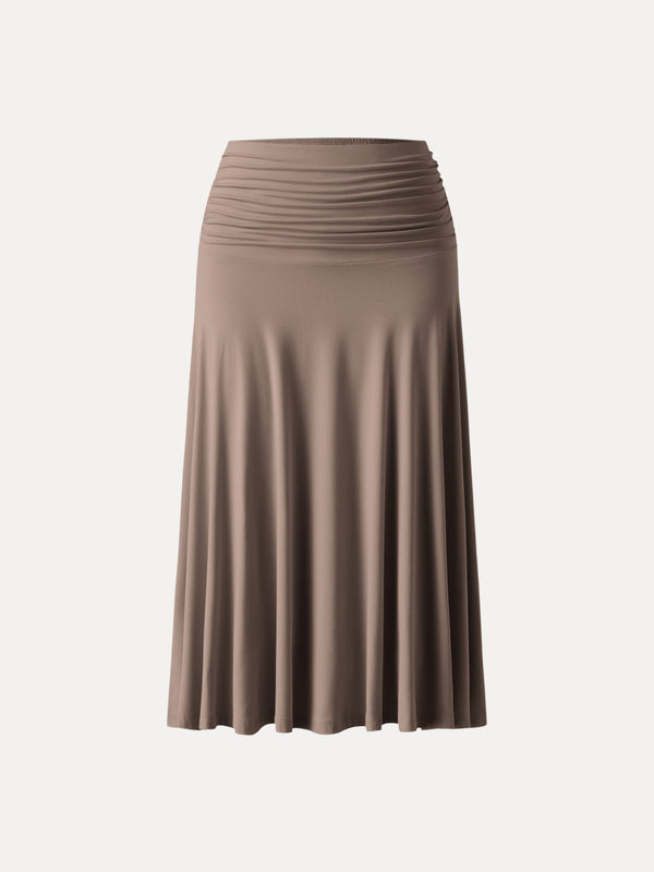 Flowy Side Ruched A-line Midi Skirt