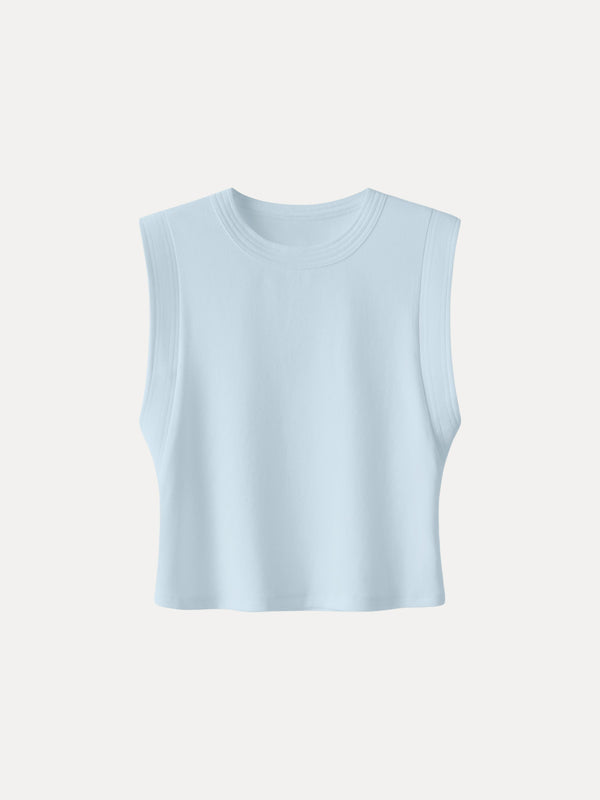Soft Cotton Lyocell Cropped Wide Shoulder Tank