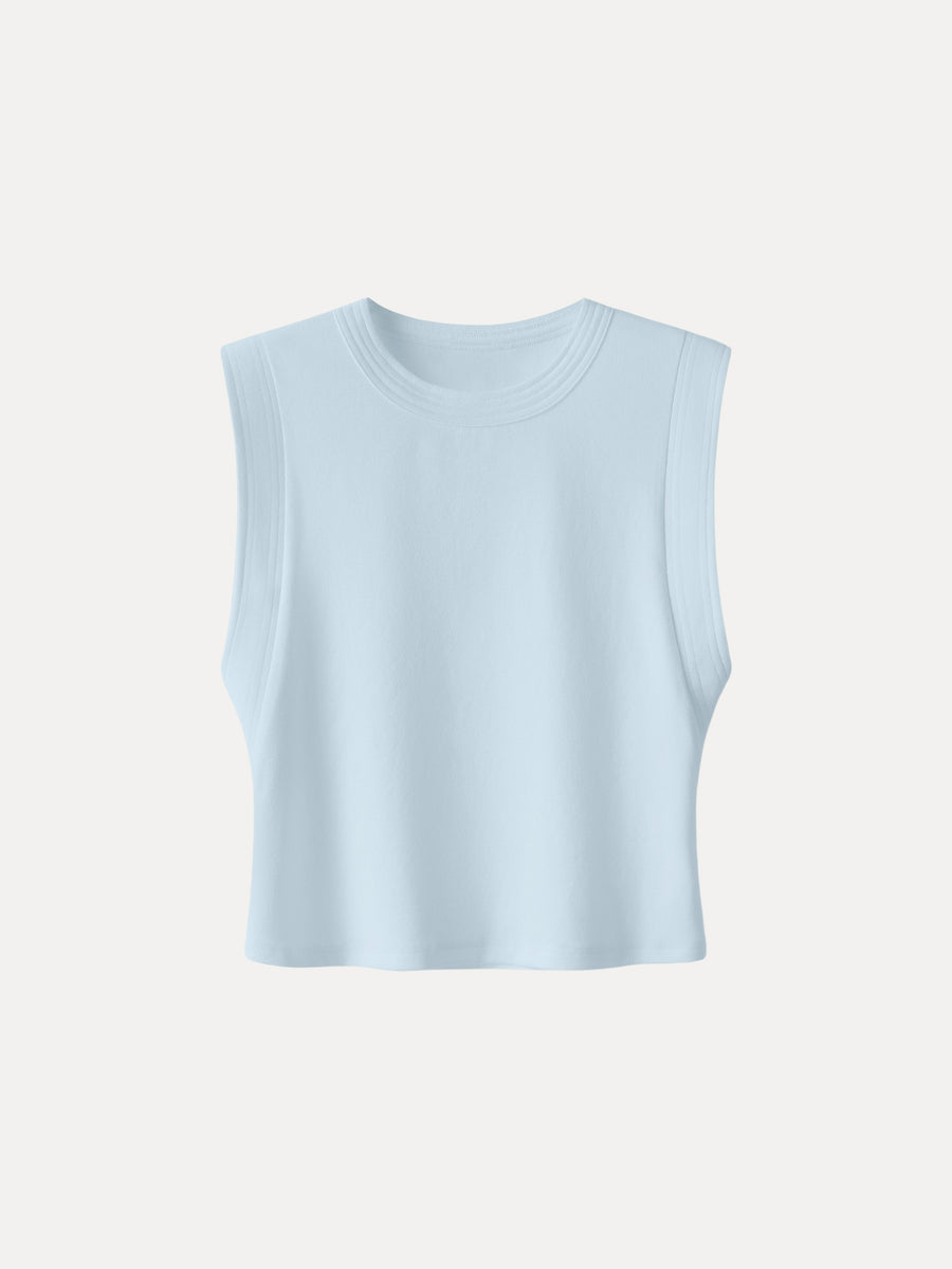 Soft Cotton Lyocell Cropped Wide Shoulder Tank