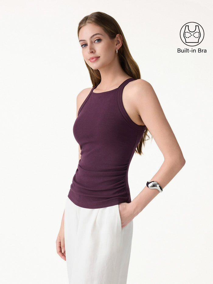 Plantive Chic Square Neck Ruched Rib Bra Tank