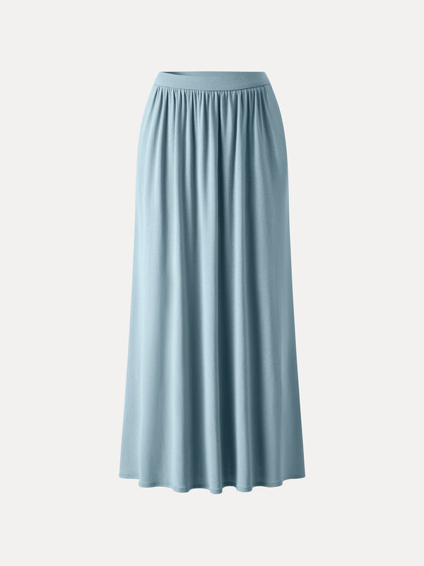 Soft Linen Knit Gathered A-Line Maxi Skirt with Pockets