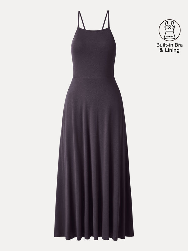 Soft Linen Knit Spaghetti Midi Bra Dress