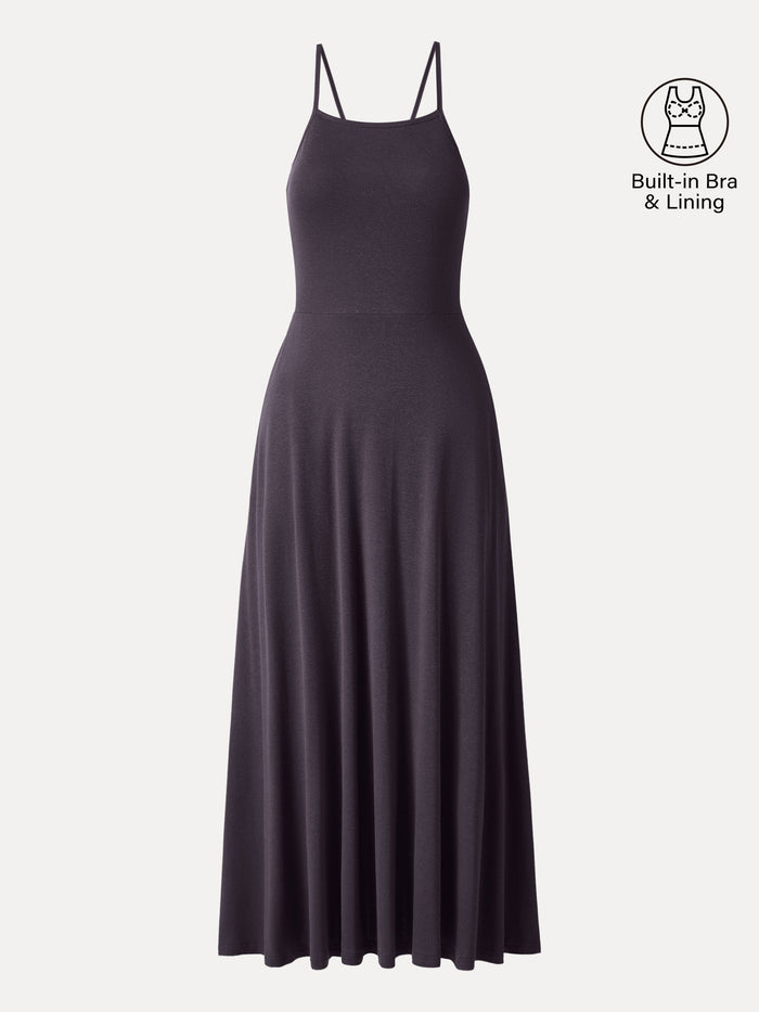 Soft Linen Knit Spaghetti Midi Bra Dress