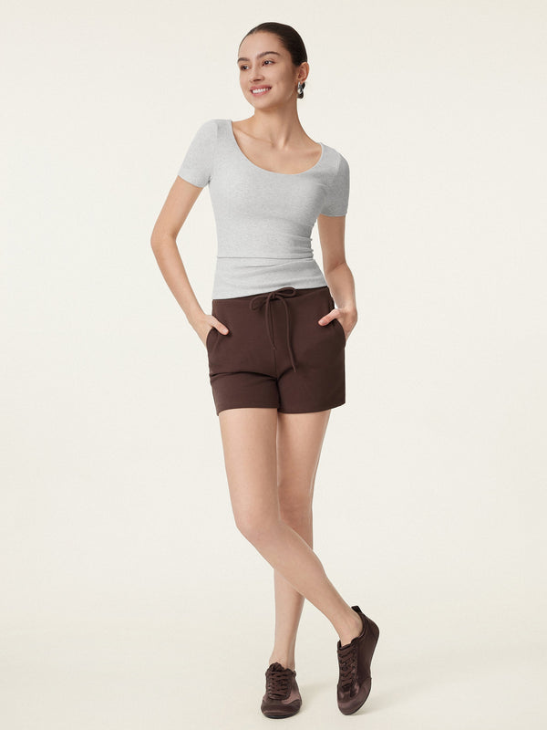 Scoop Neck Short Sleeve Cotton New Airy Bra Top