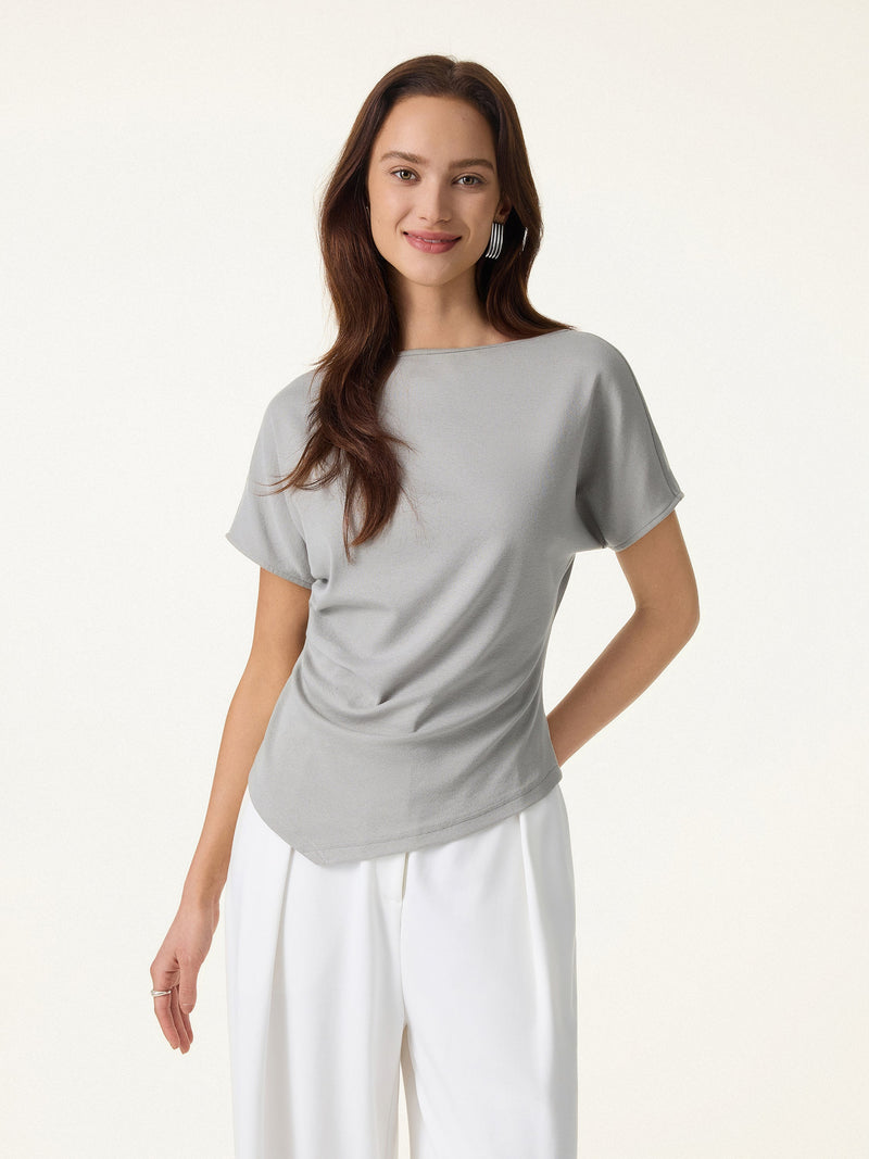 Cotton Lyocell Boatneck Angled Summer Tee