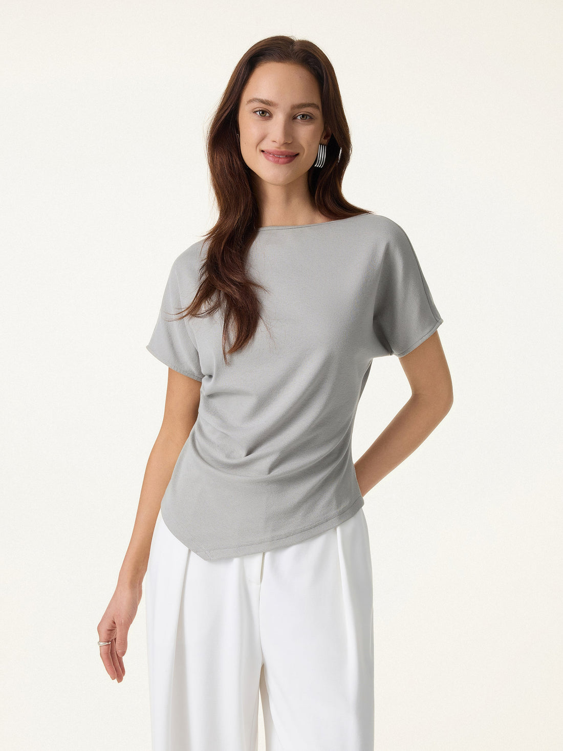 Cotton Lyocell Boatneck Angled Summer Tee