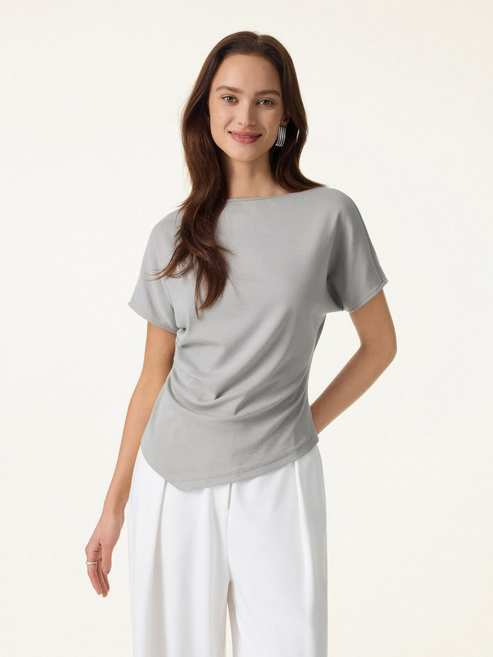Cotton Lyocell Boatneck Angled Summer Tee