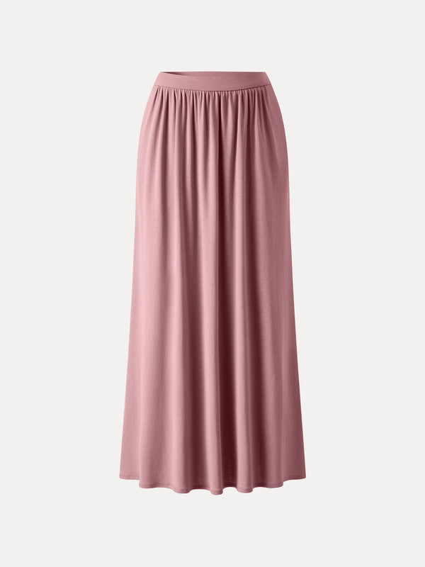 Soft Linen Knit Gathered A-Line Maxi Skirt with Pockets