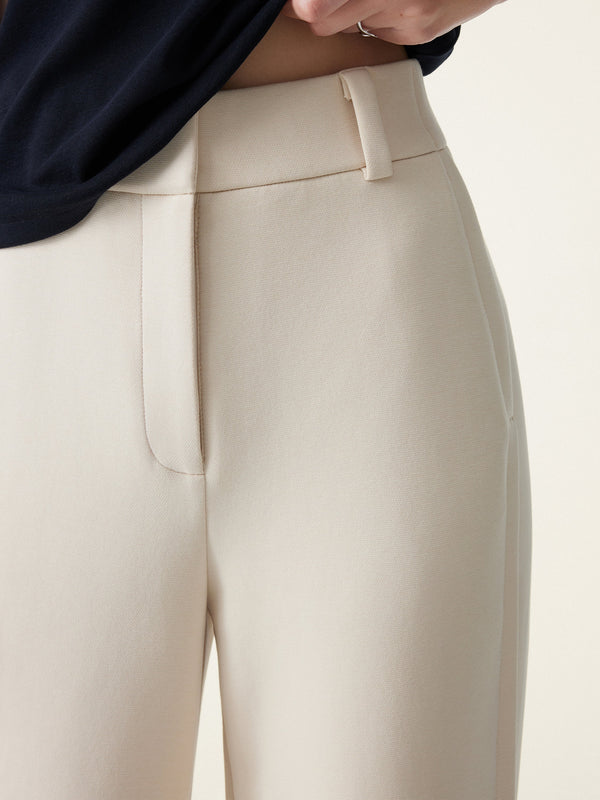 Stretchy Mid Rise Fly-Front Wide Leg Trouser