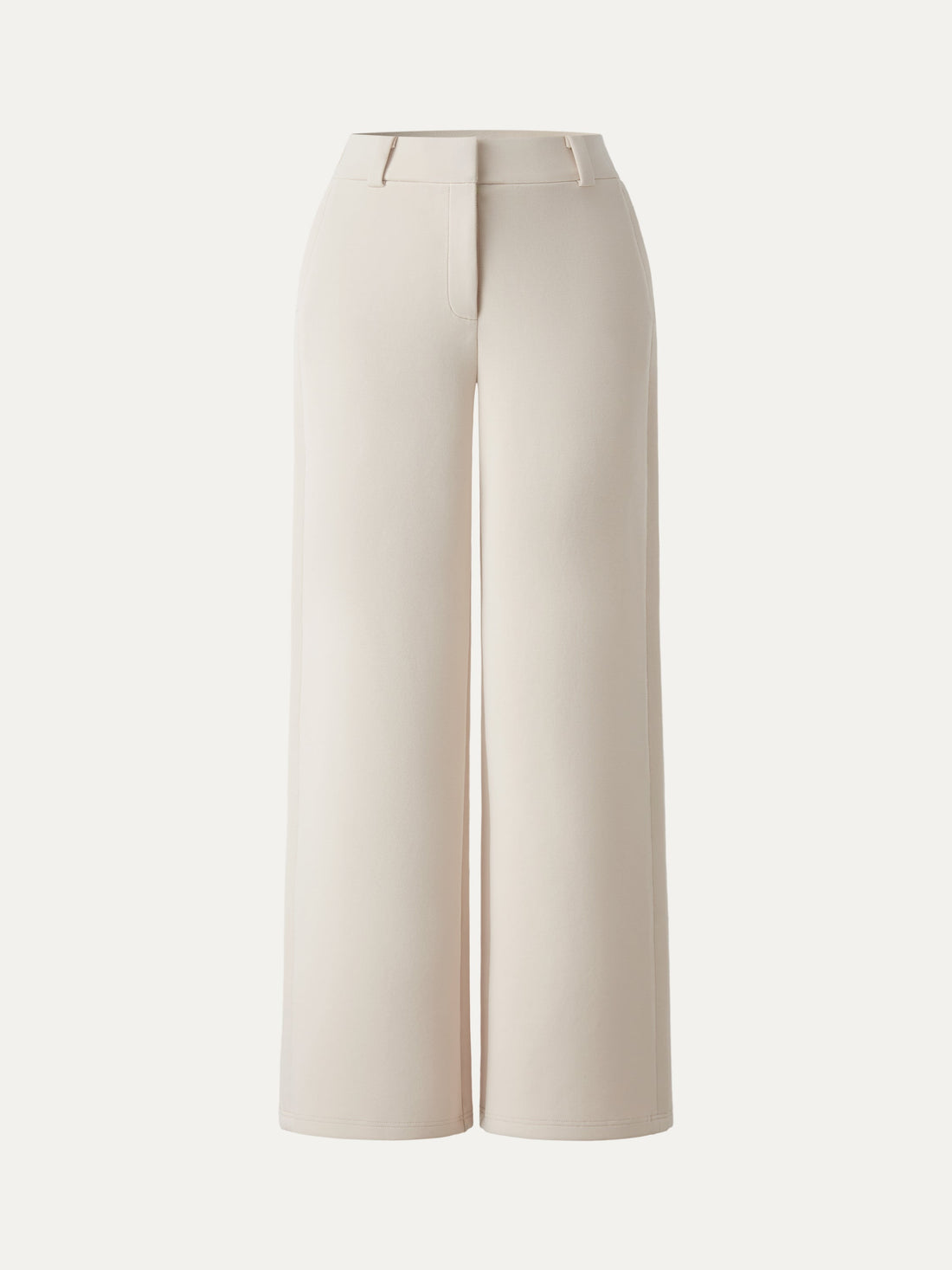 Stretchy Mid Rise Fly-Front Wide Leg Trouser