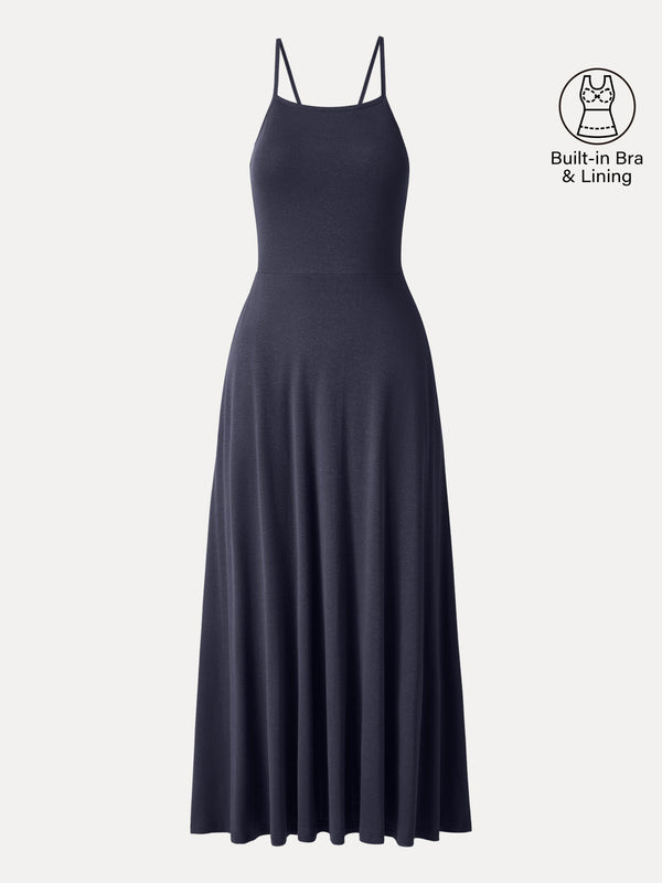 Soft Linen Knit Spaghetti Midi Bra Dress